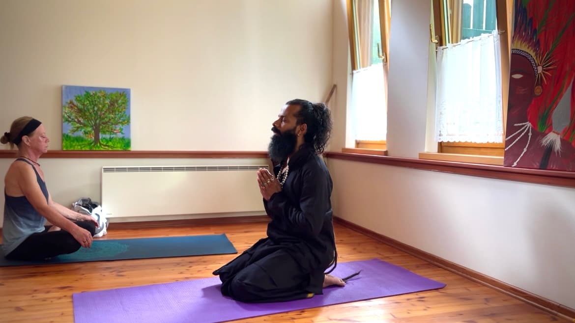 Yogastunde im Birkenhof Studio mit Holzboden und Ausblick